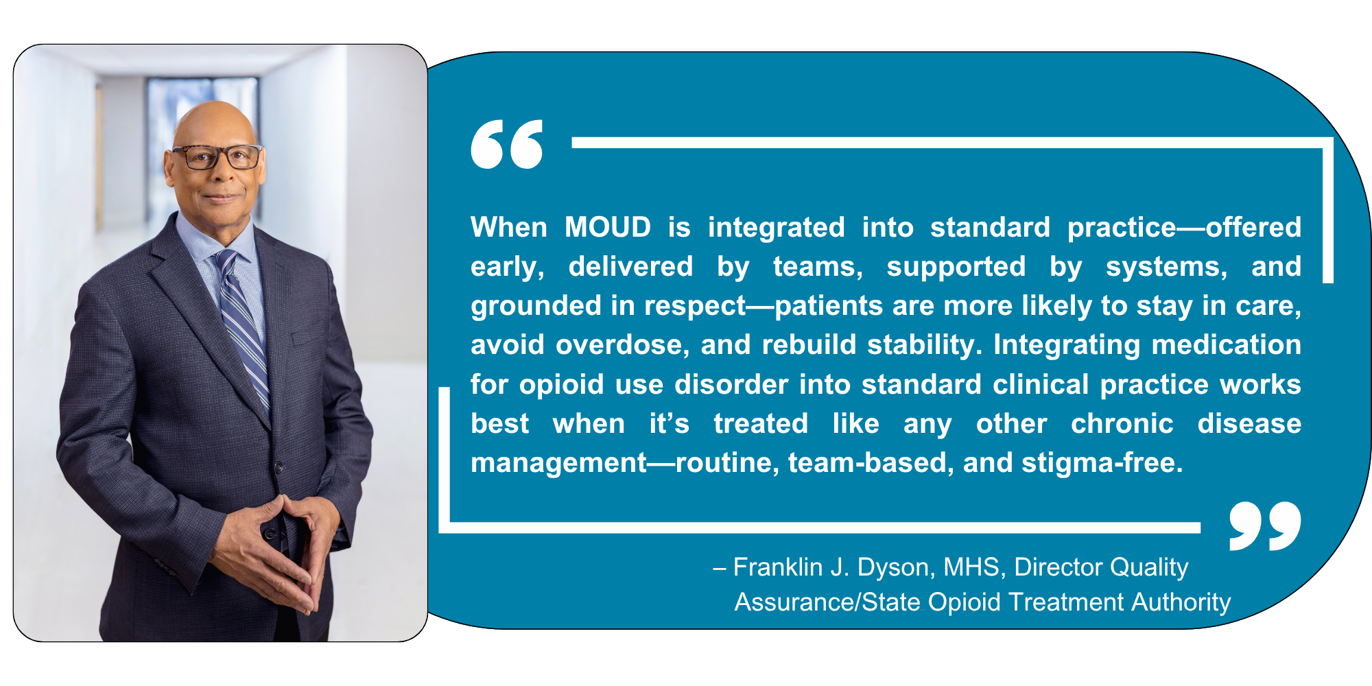 Provider looking into camera and quote about prescribing medications for opioid use disorder